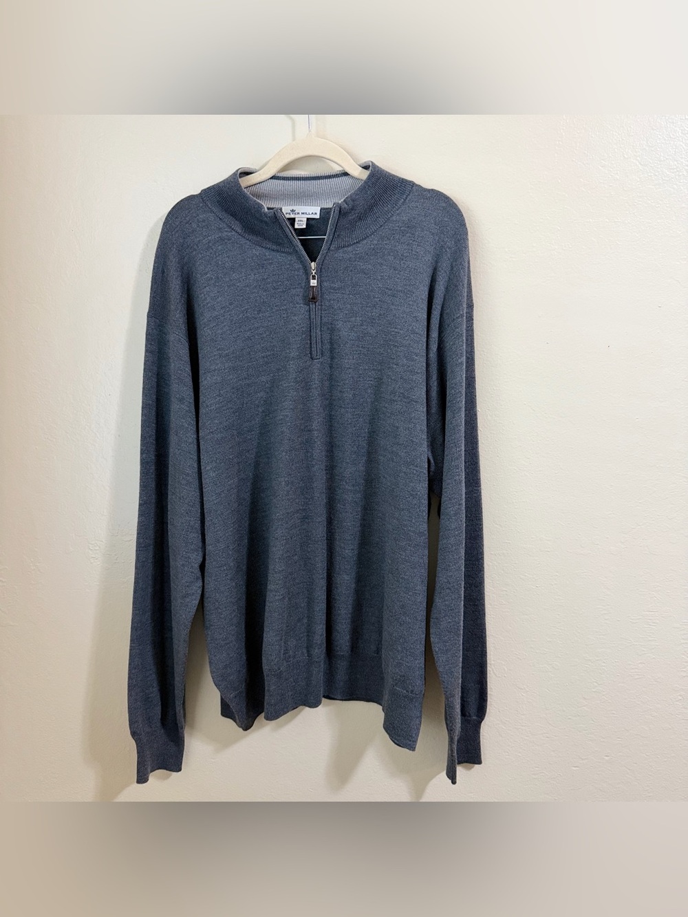 Peter Millar Men XXL Fine Knit Quarter Zip Pullover  Grey Merino Wool Silk